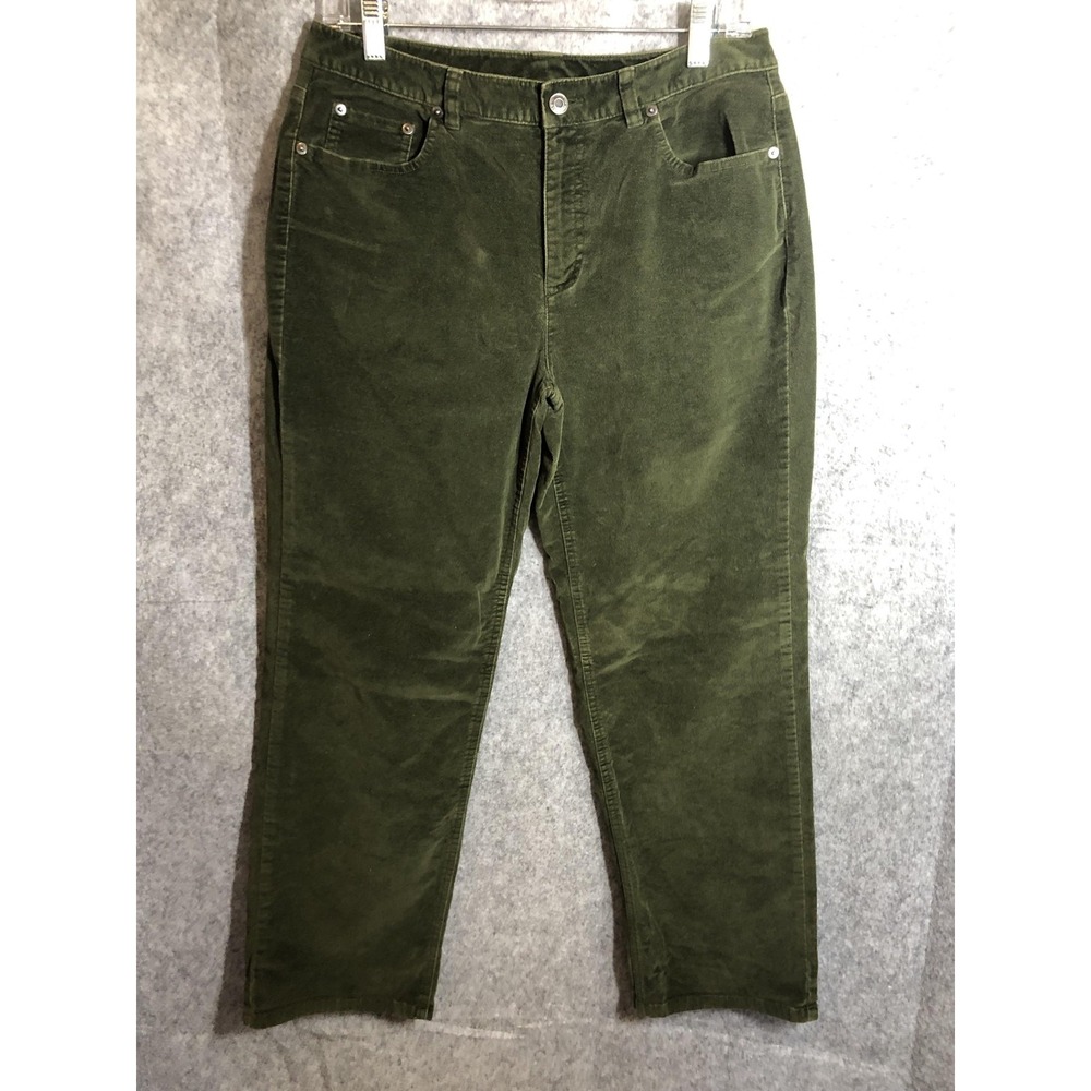 Talbots Petites Suede Soft Pants Womens 10P Green Stretch 5 Pocket Casual